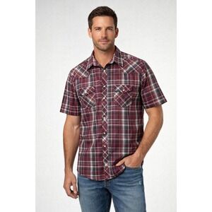 Wrangler Red Gray Plaid Short Sleeve Pearl Snap Western Shirt Men's 3XT Cowboy
